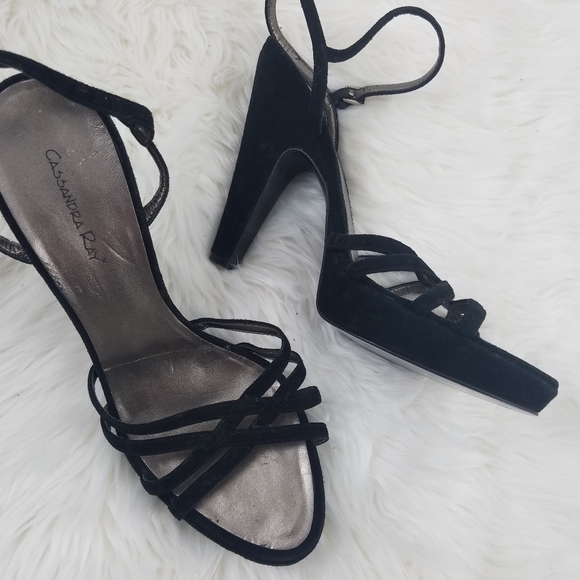 Cassandra Ray Black Suede Strappy Heels Size 9.5 - Picture 2 of 7